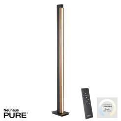 LED-gulvlampe PURE Lines, sort, træ, fjernbetjening, 140 cm
