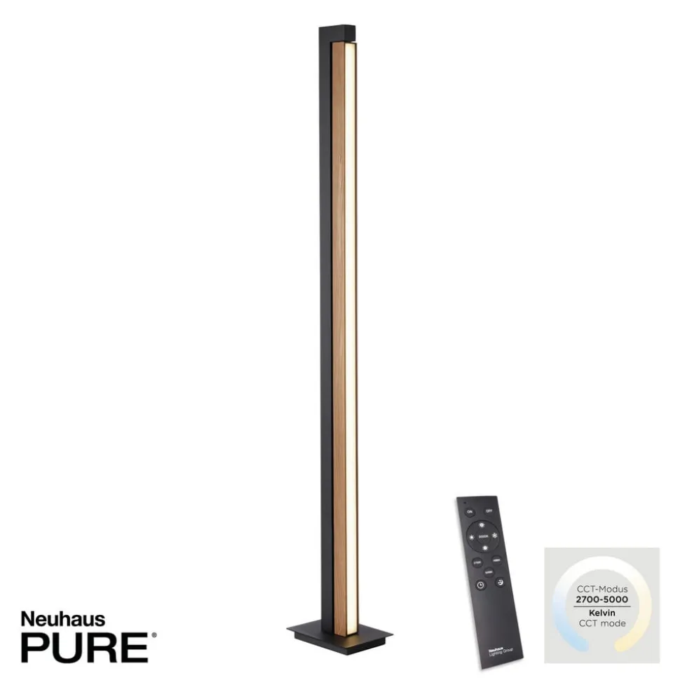 LED-gulvlampe PURE Lines, sort, træ, fjernbetjening, 140 cm