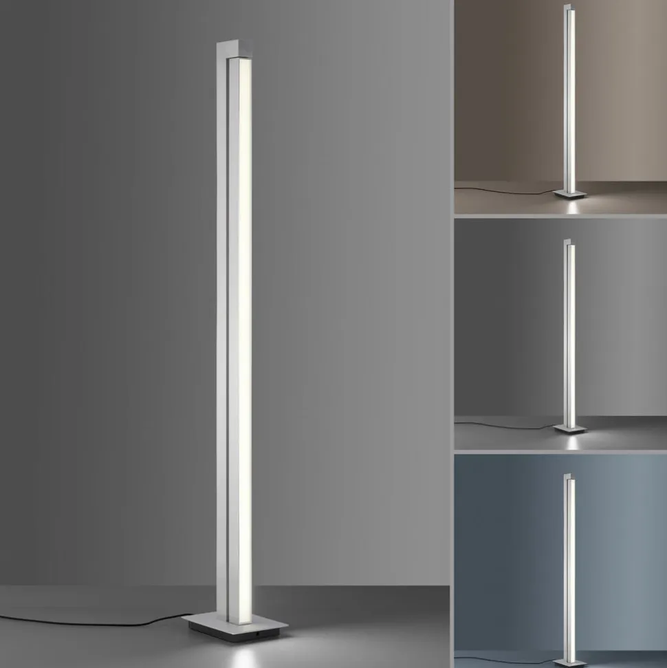 LED-gulvlampe PURE Lines, sølv, fjernbetjening, 140 cm