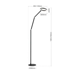 LED-gulvlampe Ringo, sort, metal, justerbar, dæmpbar