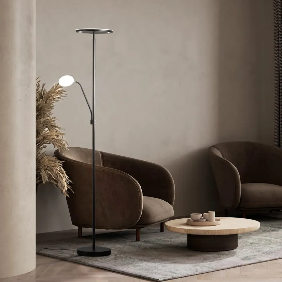 LED-gulvlampe Sorento, sandfarvet, højde 182 cm, læselampe
