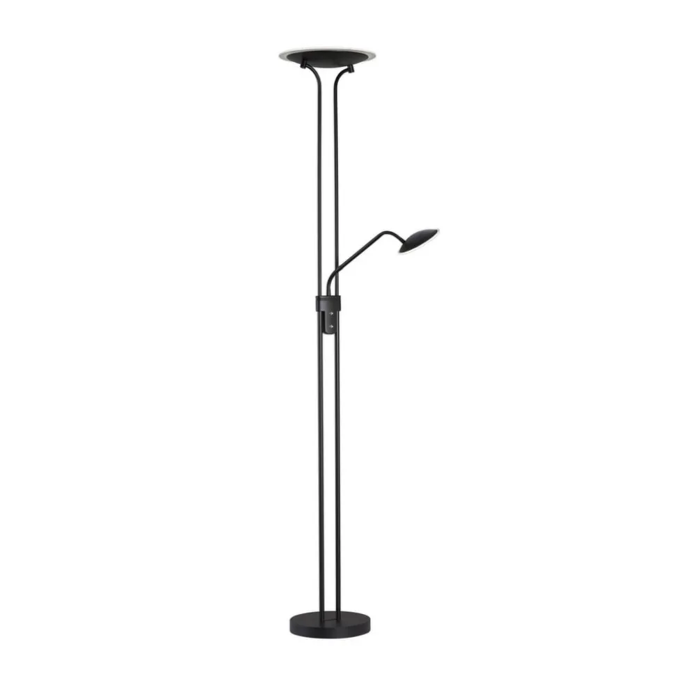 LED-gulvlampe Tallri, sort, 180 cm, 2 lyskilder, metal, CCT