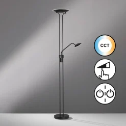 LED-gulvlampe Tallri, sort, 180 cm, 2 lyskilder, metal, CCT