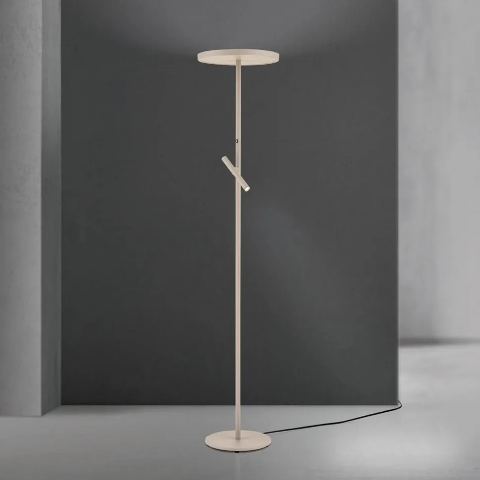 LED-gulvlampe Teide, khaki, metal, læselampe, dæmper