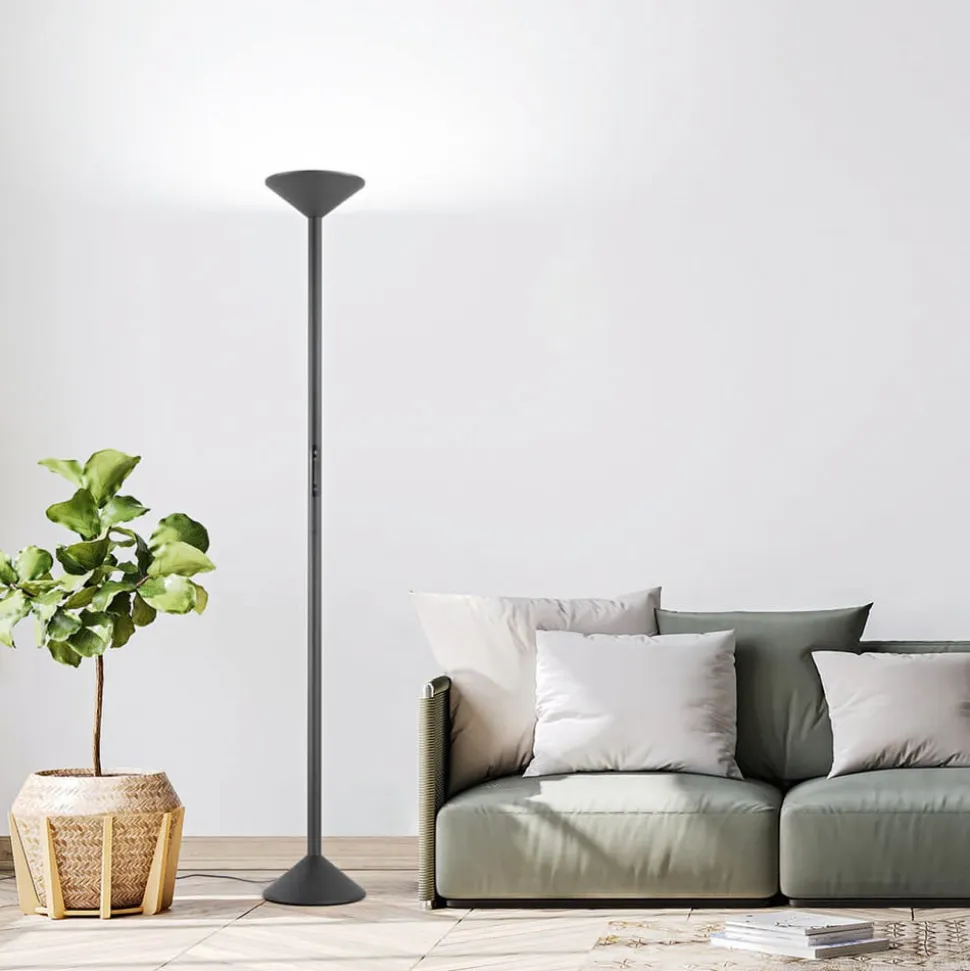 LED-gulvlampe Tratto, antracit, metal, CCT, dæmpbar