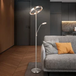 LED-gulvlampe Willis, nikkel, højde 180 cm, metal CCT-dæmper