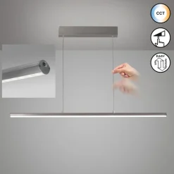 LED-hængelampe Borena, aluminiumfarvet, længde 113 cm Metal