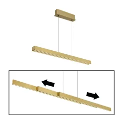 LED-hængelampe Ethan, messingfarvet, 150 cm, udtrækkelig