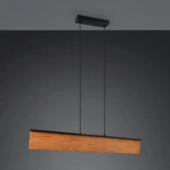 LED-hængelampe Kalea, længde 110 cm, træfarvet, træ