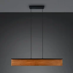 LED-hængelampe Kalea, længde 110 cm, træfarvet, træ