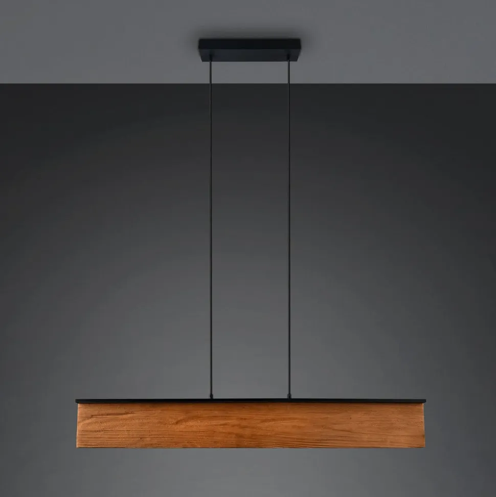 LED-hængelampe Kalea, længde 110 cm, træfarvet, træ