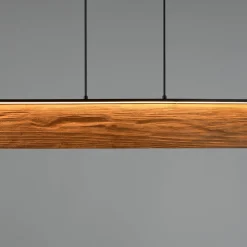 LED-hængelampe Kalea, længde 110 cm, træfarvet, træ