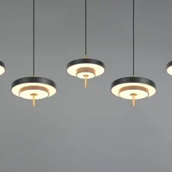 LED-hængelampe Keaton, sort/guldfarvet 140 cm CCT, 5 lyskilder