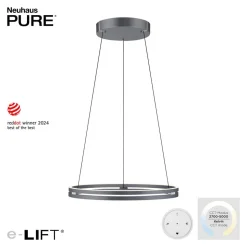 LED-hængelampe PURE E-Loop, eg/sort perle, Ø 70 cm aluminium, CCT