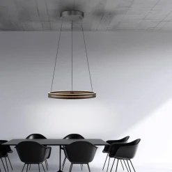 LED-hængelampe PURE E-Loop, eg/sort perle, Ø 70 cm aluminium, CCT