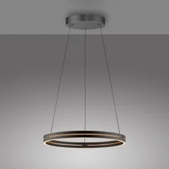 LED-hængelampe PURE E-Loop, eg/sort perle, Ø 70 cm aluminium, CCT