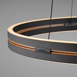 LED-hængelampe PURE E-Loop, eg/sort perle, Ø 70 cm aluminium, CCT