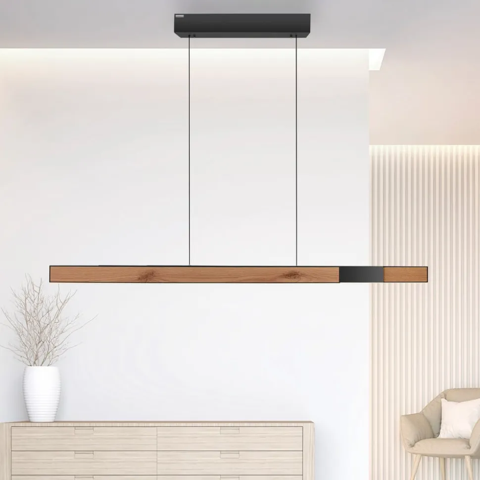LED-hængelampe PURE Moto-Rise, eg/sort perle, aluminium, CCT