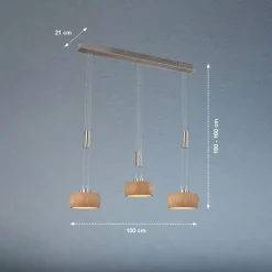 LED-hængelampe Shine-Wood, eg/nikkel, længde 100 cm 3 lyskilder.