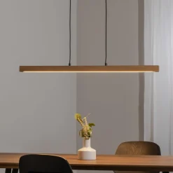 LED-hængelampe Teo, fyrretræ, længde 96 cm, træ, bjælkeform