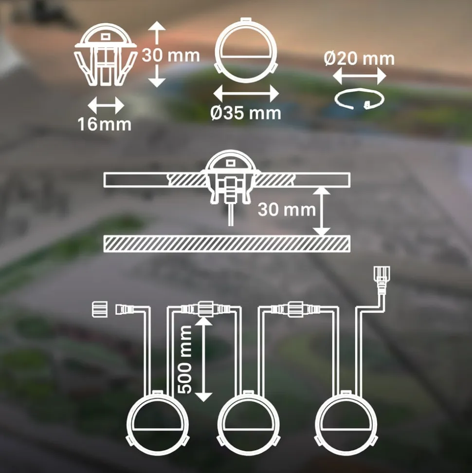 LED-indbygningsspot 3923034, IP65, 12 V, 3-punkts forlængelse Ø 3,5 cm