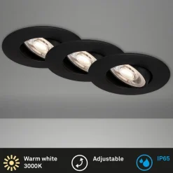 LED-indbygningsspot 7602 3sæt IP65 3.000 K sort