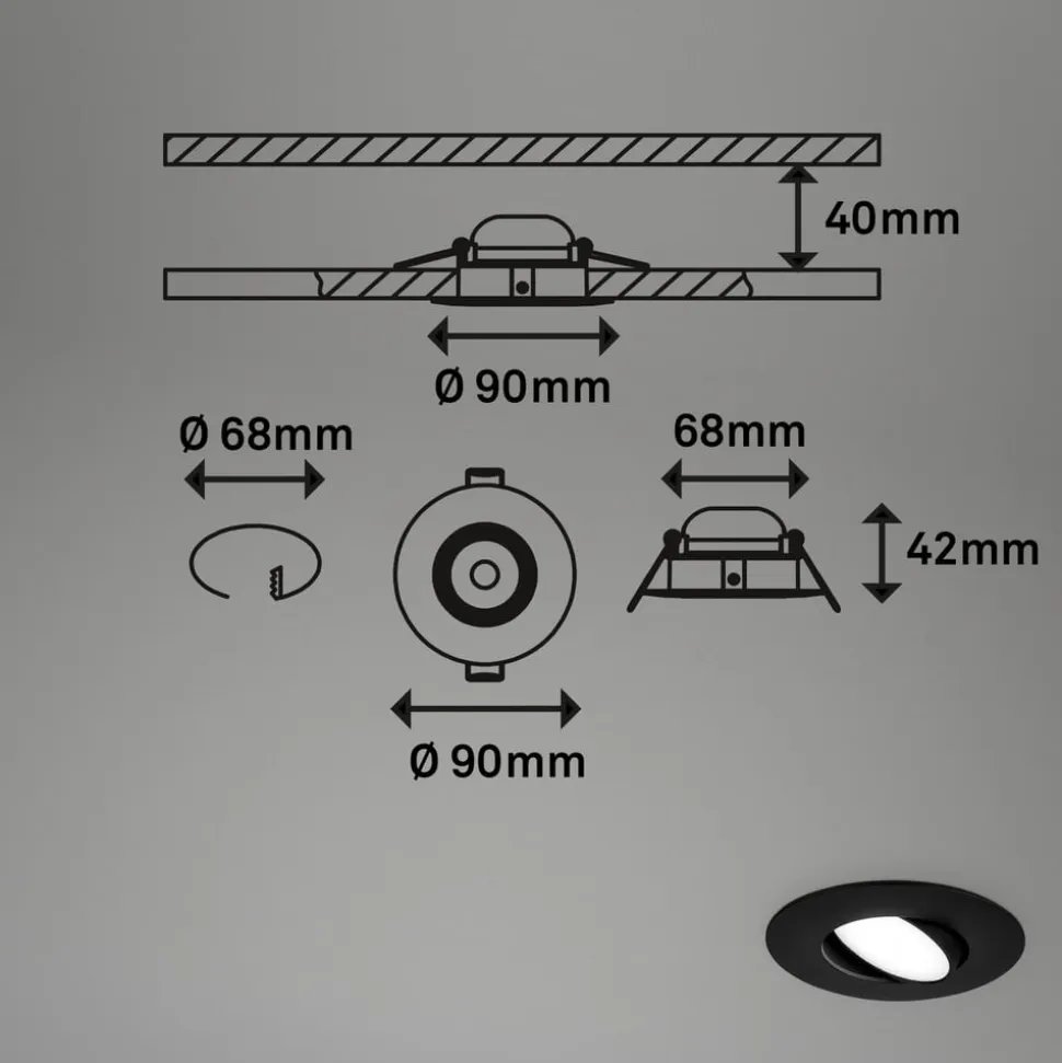LED-indbygningsspot 7597 3sæt IP65 4.000 K sort