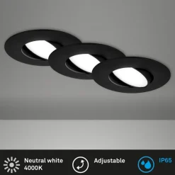 LED-indbygningsspot 7597 3sæt IP65 4.000 K sort