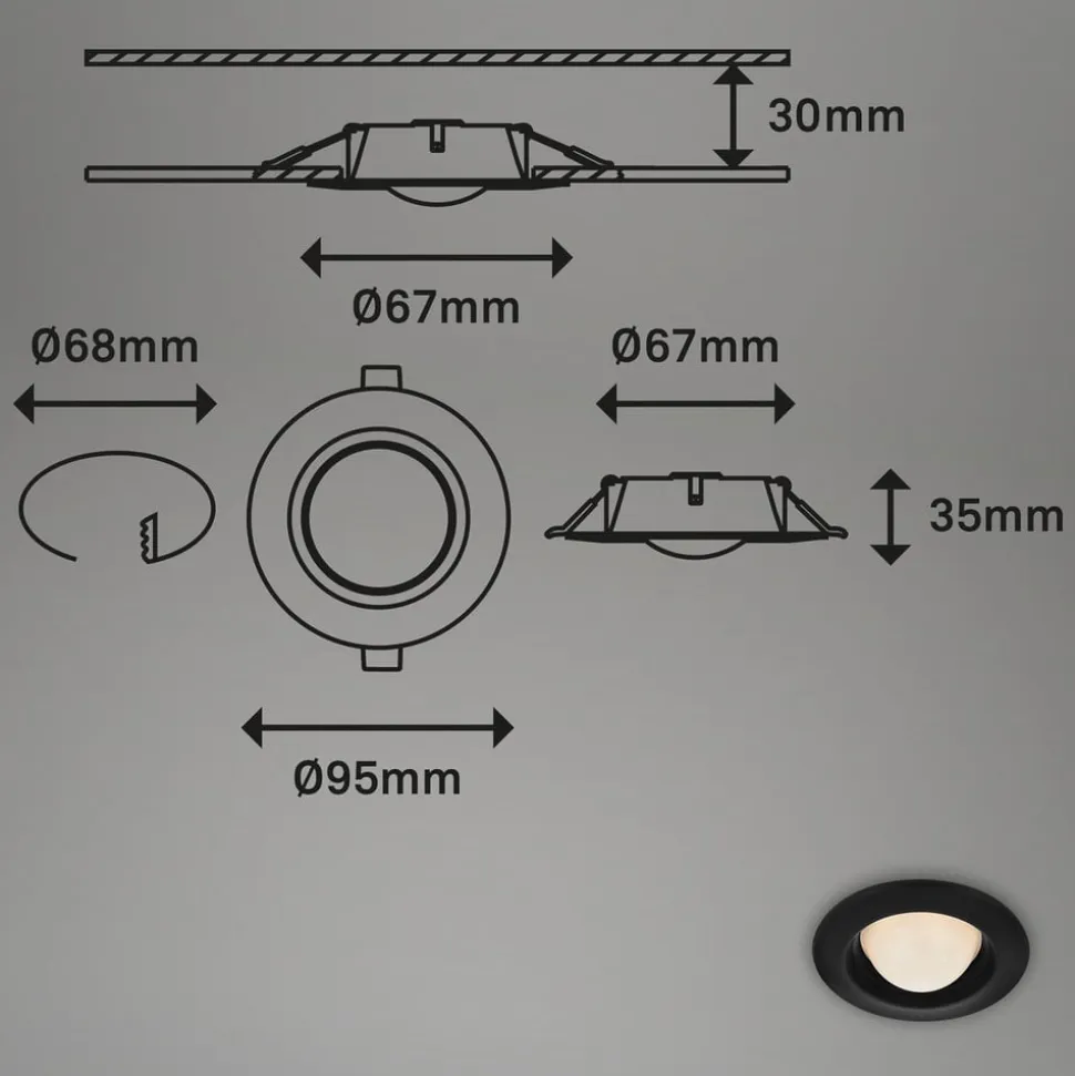 LED-indbygningsspot Carro, 3 stk. 3.000 K, sort
