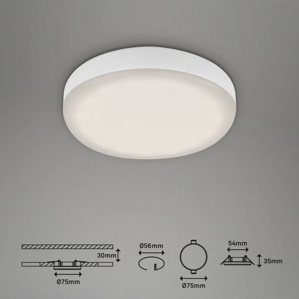 LED-indbygningsspot Plat hvid 7,5 cm 4.000K sæt med 3 stk