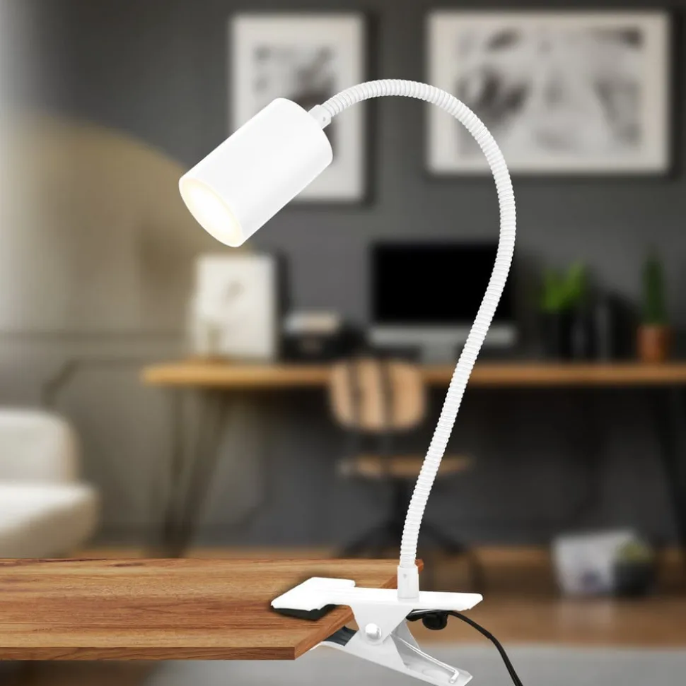 LED-klemmelampe Fleks, hvid, fleksibel, metal