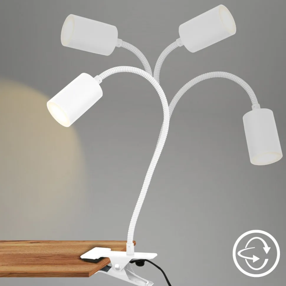 LED-klemmelampe Fleks, hvid, fleksibel, metal
