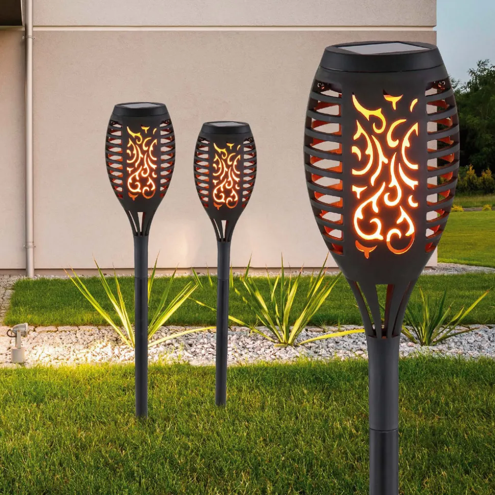LED-lampe med jordspyd 33535-2, lygte, sort, sæt med 2 stk