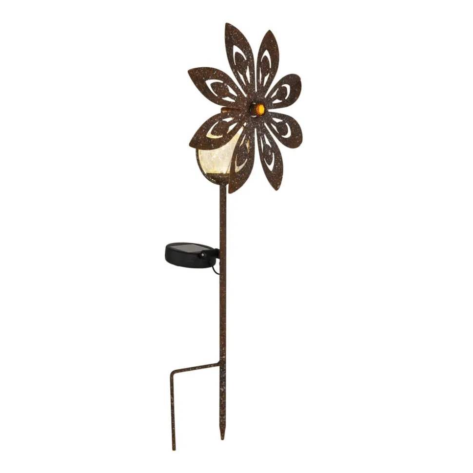 LED-lampe med jordspyd 36576, rustbrun, metal, glas