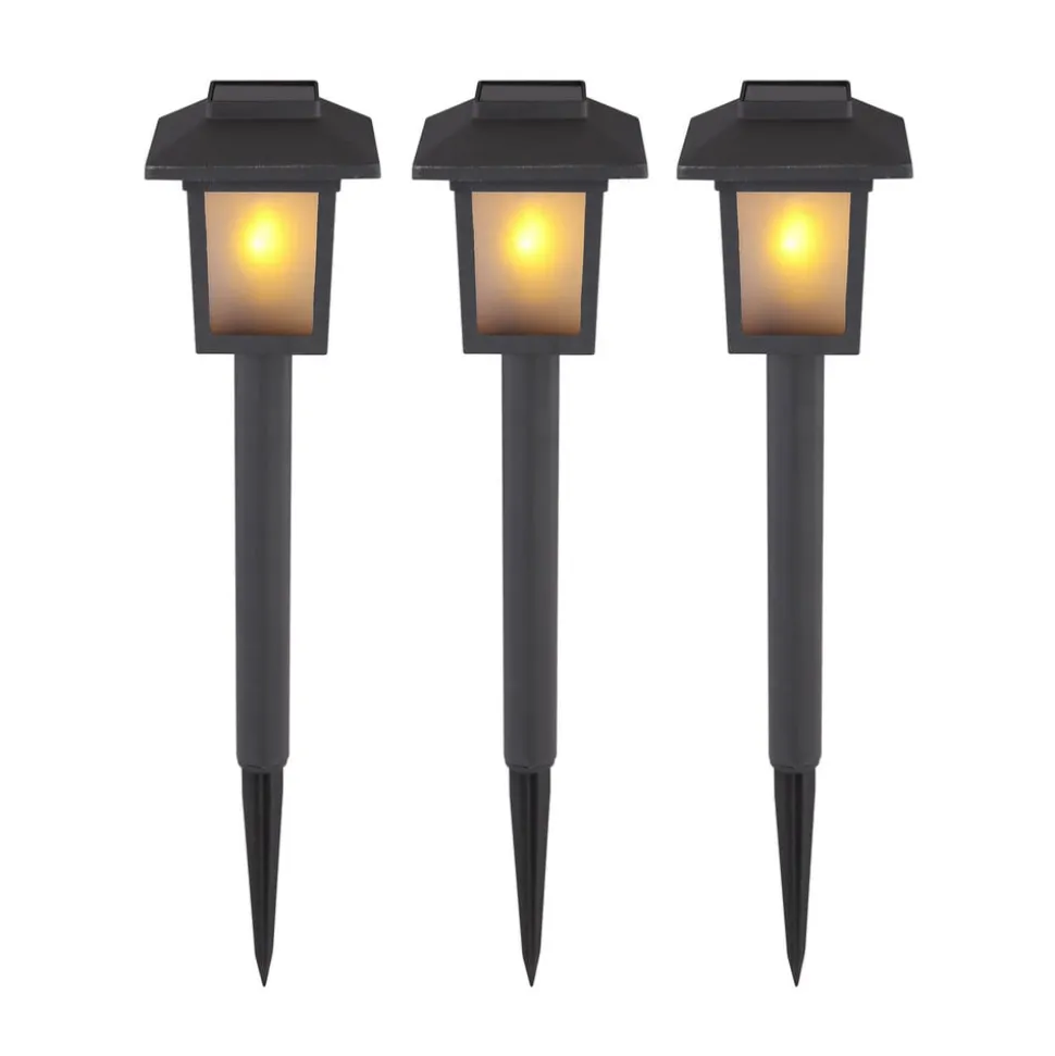 LED-lampe med jordspyd 33577-3, sort, plast, 3 stk