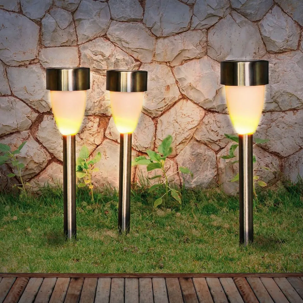 LED-lampe med jordspyd 33576-3, stål, 3 stk