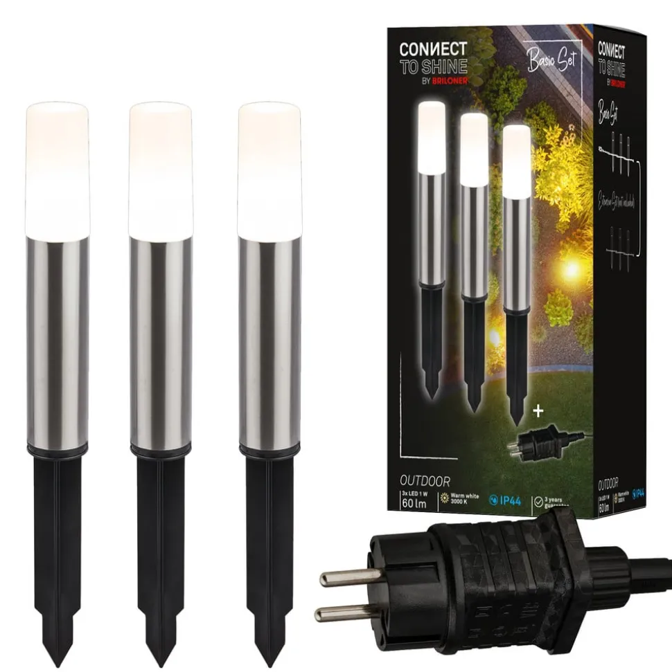 LED-lampe med jordspyd 3925032 12V 3x-startersæt stål Ø 4 cm