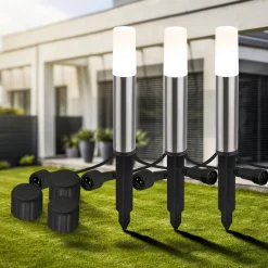 LED-lampe med jordspyd 3926032 12V 3x-udvidelse Stål Ø 4cm