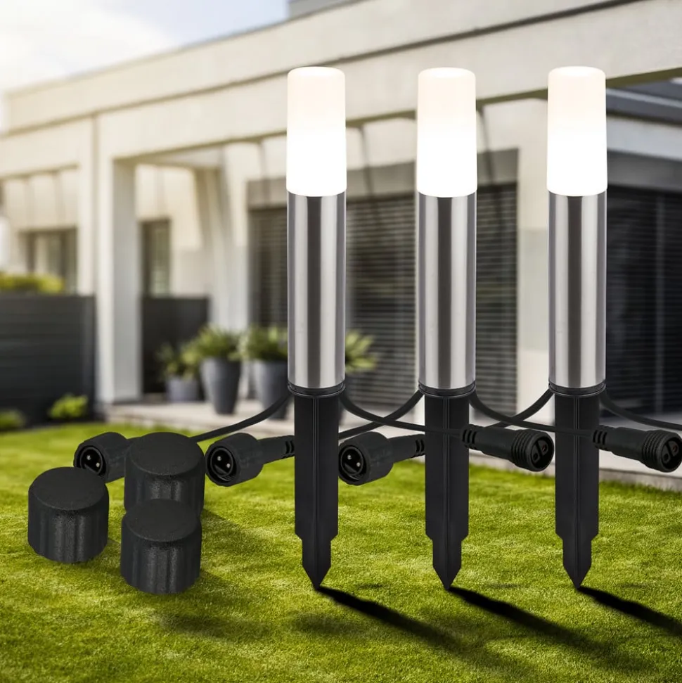 LED-lampe med jordspyd 3926032 12V 3x-udvidelse Stål Ø 4cm