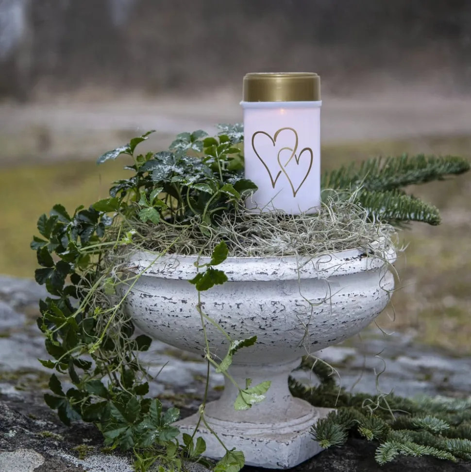 LED-lampe med jordspyd Hearty, hvid/guld 12 cm plast