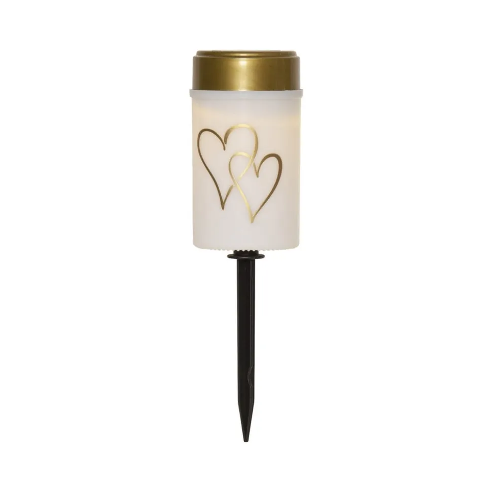 LED-lampe med jordspyd Hearty, hvid/guld 12 cm plast