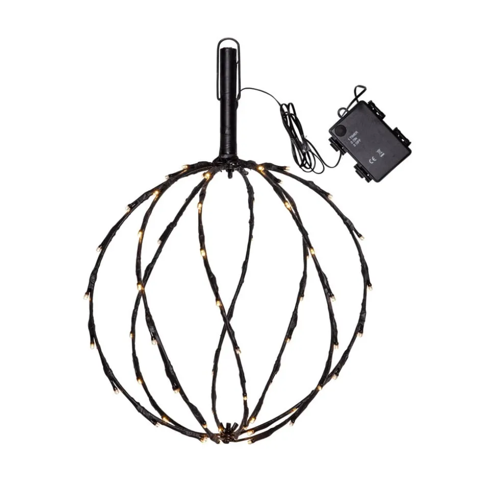 LED-lampe med jordspyd Kugle, Ø 30 cm, sort metalbatteri