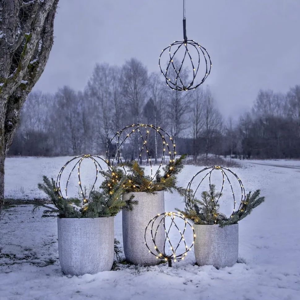 LED-lampe med jordspyd Kugle, Ø 30 cm, sort metalbatteri