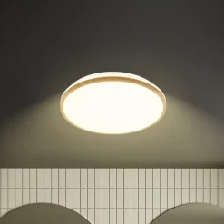 LED-loftlampe Acorus, Ø 33 cm, hvid/træfarvet, IP44