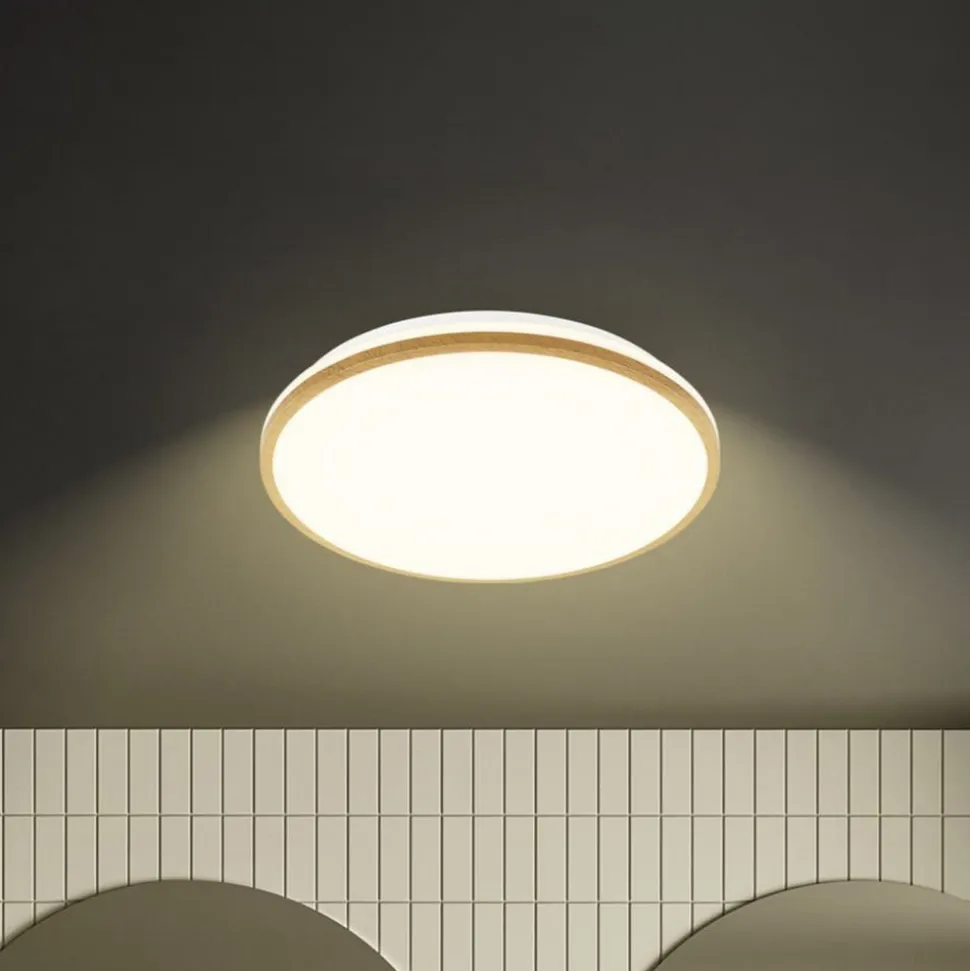 LED-loftlampe Acorus, Ø 33 cm, hvid/træfarvet, IP44