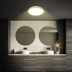 LED-loftlampe Acorus, Ø 33 cm, hvid/træfarvet, IP44