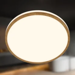 LED-loftlampe Acorus, Ø 28 cm, hvid/træfarvet, IP44