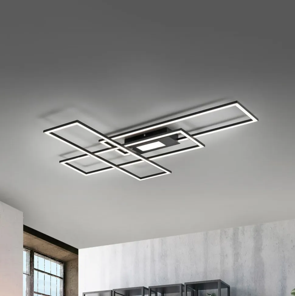 LED-loftlampe Asmin, CCT, sort, 98,9x69,4cm