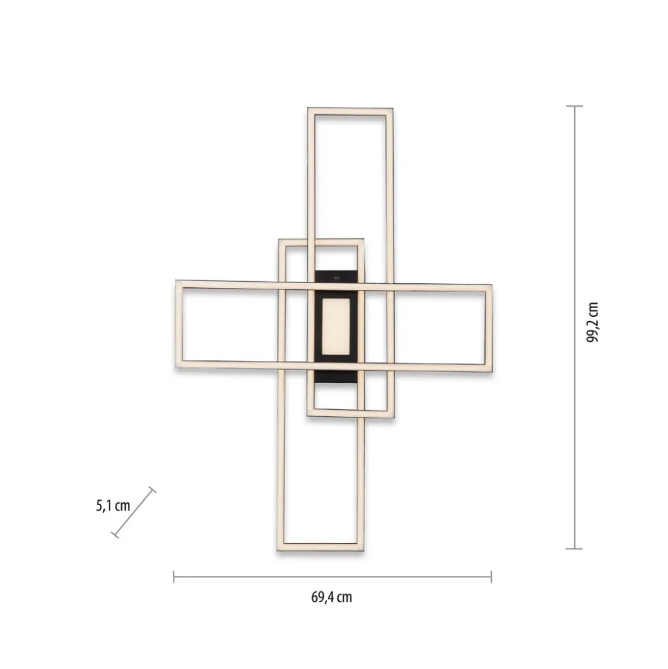LED-loftlampe Asmin, CCT, sort, 98,9x69,4cm
