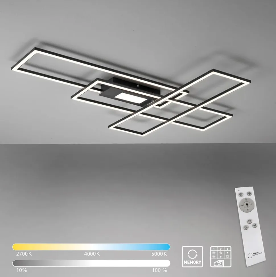 LED-loftlampe Asmin, CCT, sort, 98,9x69,4cm
